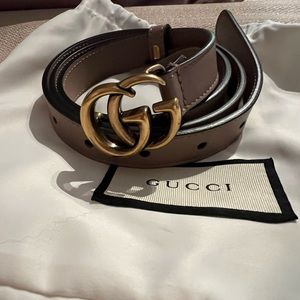 85 mm dusty pink Gucci skinny leather belt with brass Double G buckle